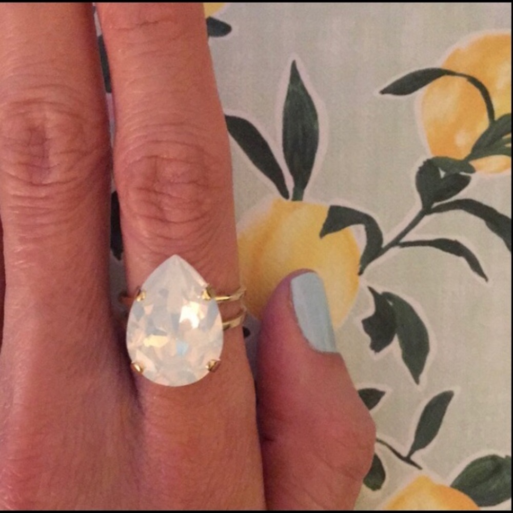 White Opal + Gold Pear Crystal Statement Ring - Picture 7 of 16